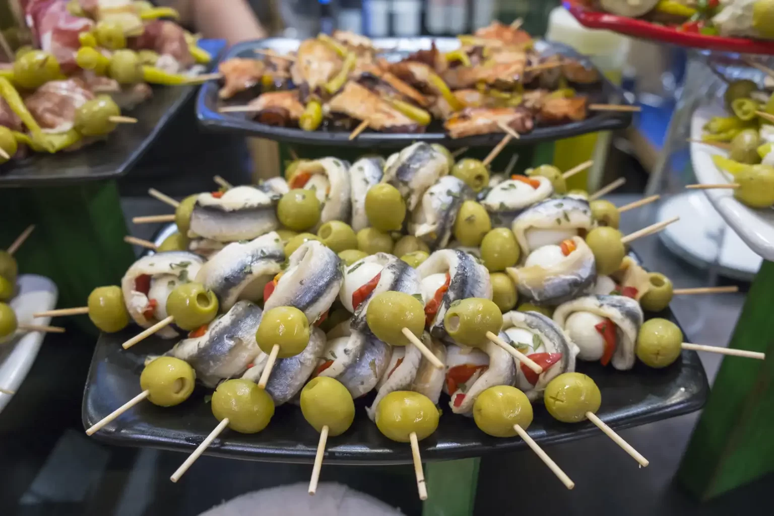 Pintxos olives and anchovies