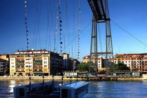 the hanging bridge Transporter bridge over the river Nervion